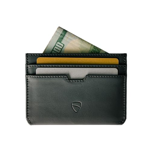 Vaultskin MOORGATE Slim Card Holder - Minimalistische Ledergeldbörse, RFID-blockierende Hülle, passt Vordertasche, für Damen und Herren, Jet Black, Schlankes Kartenetui aus Leder mit RFID-Blockierung von Vaultskin