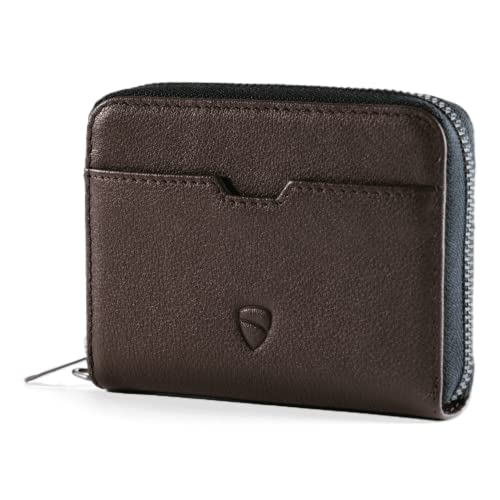 Vaultskin Geldbörse Herren – Leder Slim Wallet mit Reißverschluss & Münzfach, RFID Blocker Kartenetui für Kreditkarten, Ausweis & EC Karten - Kompaktes Portmonee Herren & Damen (Braun, Mayfair) von Vaultskin