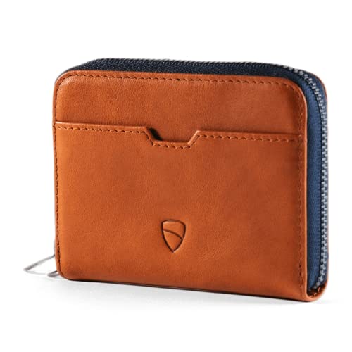 Vaultskin Geldbörse Herren – Leder Slim Wallet mit Reißverschluss & Münzfach, RFID Blocker Kartenetui für Kreditkarten, Ausweis & EC Karten - Kompaktes Portmonee Herren & Damen (Cognac, Mayfair) von Vaultskin
