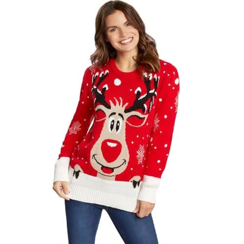 Vautvis Weihnachtspullover Damen Lustig Ugly Christmas Sweater Hässliche Weihnachtspullover Rentier Weihnachtspulli Pullover Damen Frauen - XL von Vautvis