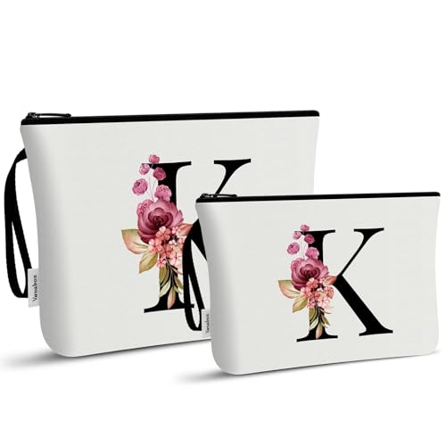 Vavabox 2-Teiliges Kulturbeutel Set,Personalisierbare Kosmetiktasche, Geburtstagsgeschenk Für Frauen (K, weiß) von Vavabox