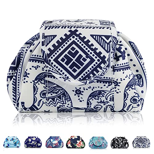 Lazy Kosmetikbeutel mit Kordelzug Portable Große Kosmetiktasche Reisetasche Make up Beutel Aufbewahrung Organisator für Damen Mädchen (Elefant) von Vavabox