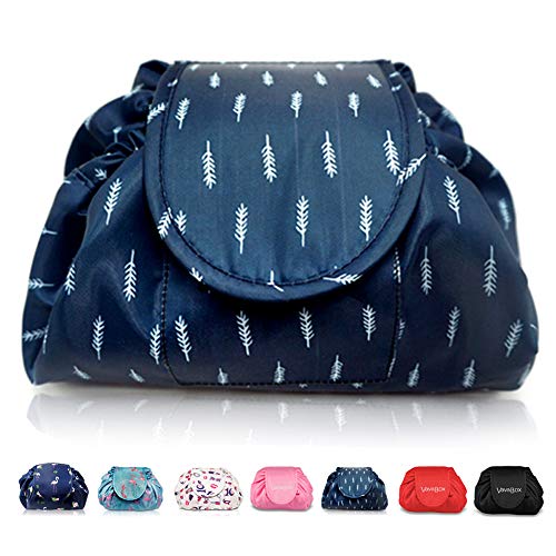 Lazy Kosmetikbeutel mit Kordelzug Portable Große Kosmetiktasche Reisetasche Make up Beutel Aufbewahrung Organisator für Damen Mädchen (Feather) von Vavabox