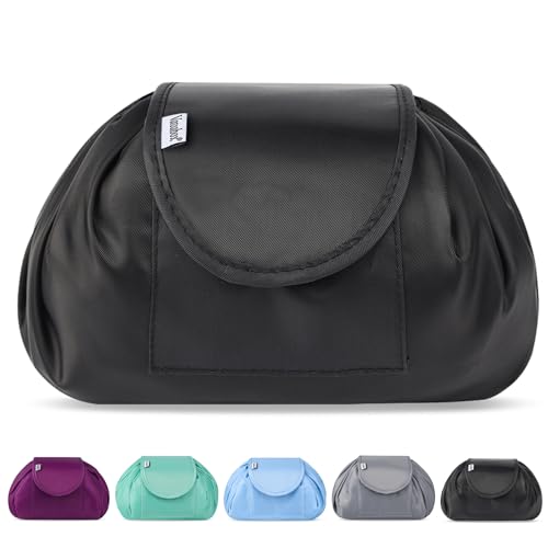 Lazy Kosmetikbeutel mit Kordelzug Portable Große Kosmetiktasche Reisetasche Make up Beutel Aufbewahrung Organisator für Damen Mädchen (Schwarz) von Vavabox