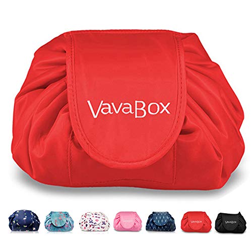 Lazy Kosmetikbeutel mit Kordelzug Portable Große Kosmetiktasche Reisetasche Make up Beutel Aufbewahrung Organisator für Damen Mädchen (Rot) von Vavabox