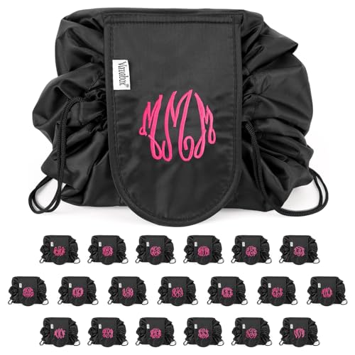 Vavabox A-Z Initialen Monogramm Lazy Drawstring Make-up-Tasche, personalisierte Geschenke für Frauen, große Kapazität, tragbare magische Kosmetiktasche (A), M, Make-up-Tasche mit Kordelzug von Vavabox