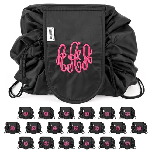 Vavabox A-Z Initialen Monogramm Lazy Drawstring Makeup Tasche, personalisiertes Geschenk für Frauen, große Kapazität, tragbare magische Kosmetiktasche (A), a, modisch von Vavabox