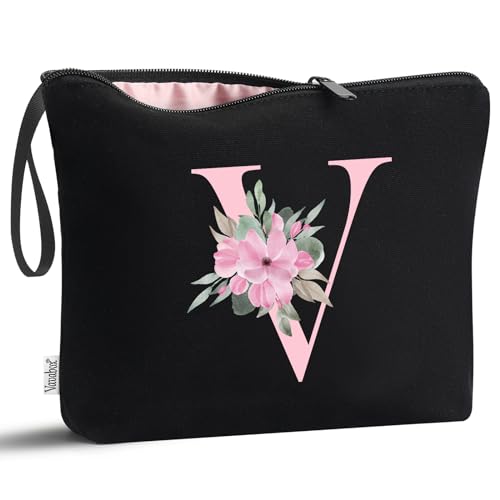 Vavabox A-Z Make-up-Tasche, personalisierbar, Geburtstagsgeschenke für Frauen, einzigartig, für Braut, Brautjungfer, Kosmetiktasche (V) von Vavabox