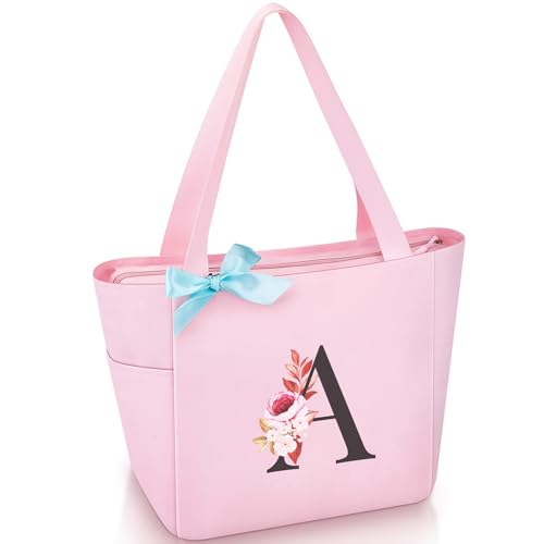Vavabox Handtasche Damen A-Z Reißverschluss Schultertasche, Geschenke für Damen,Bräute und Brautjungfern, Arbeit,Reisen,Einkaufen,Schule (A, Rosa) von Vavabox