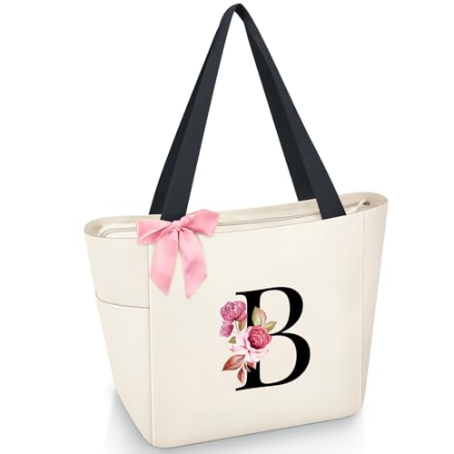 Vavabox Handtasche Damen A-Z Reißverschluss Schultertasche, Geschenke für Damen,Bräute und Brautjungfern, Arbeit,Reisen,Einkaufen,Schule (B, Beige) von Vavabox