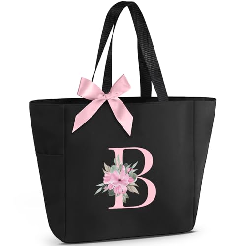 Vavabox Handtasche Damen A-Z Reißverschluss Schultertasche, Geschenke für Damen,Bräute und Brautjungfern, Arbeit,Reisen,Einkaufen,Schule (B, Schwarz) von Vavabox