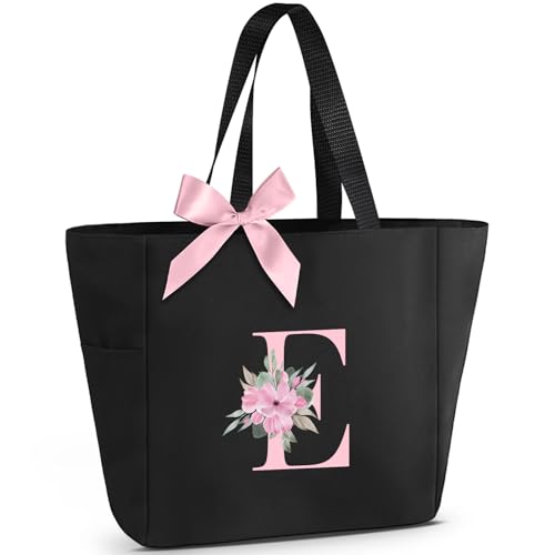 Vavabox Handtasche Damen A-Z Reißverschluss Schultertasche, Geschenke für Damen,Bräute und Brautjungfern, Arbeit,Reisen,Einkaufen,Schule (E, Schwarz) von Vavabox