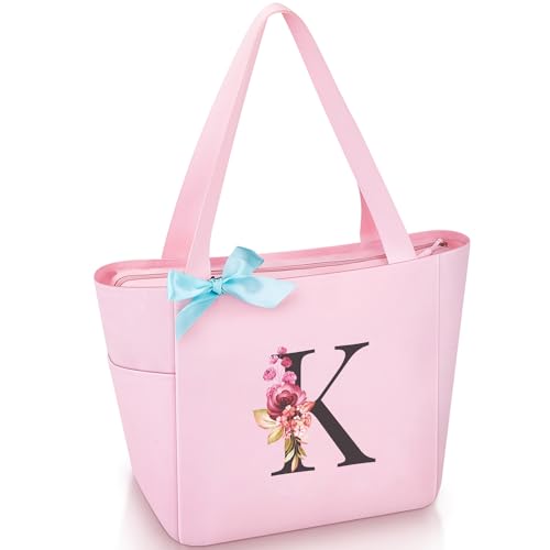 Vavabox Handtasche Damen A-Z Reißverschluss Schultertasche, Geschenke für Damen,Bräute und Brautjungfern, Arbeit,Reisen,Einkaufen,Schule (K, Rosa) von Vavabox
