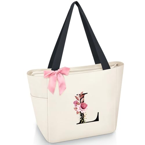 Vavabox Handtasche Damen A-Z Reißverschluss Schultertasche, Geschenke für Damen,Bräute und Brautjungfern, Arbeit,Reisen,Einkaufen,Schule (L, Beige) von Vavabox