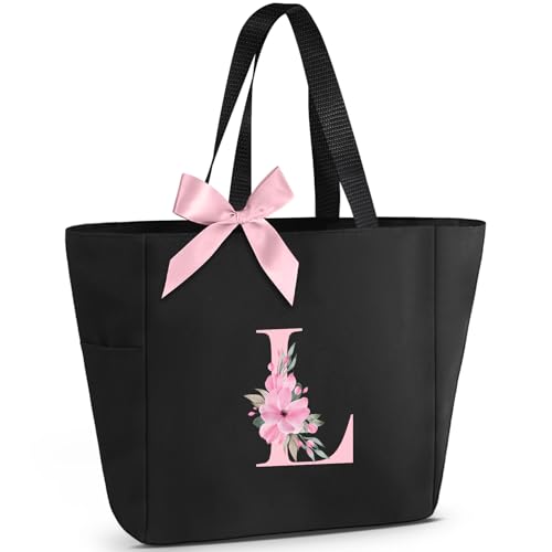 Vavabox Handtasche Damen A-Z Reißverschluss Schultertasche, Geschenke für Damen,Bräute und Brautjungfern, Arbeit,Reisen,Einkaufen,Schule (L, Schwarz) von Vavabox