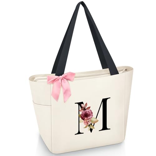 Vavabox Handtasche Damen A-Z Reißverschluss Schultertasche, Geschenke für Damen,Bräute und Brautjungfern, Arbeit,Reisen,Einkaufen,Schule (M, Beige) von Vavabox