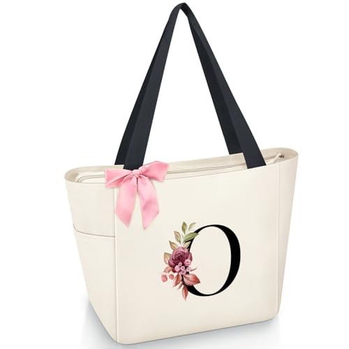 Vavabox Handtasche Damen A-Z Reißverschluss Schultertasche, Geschenke für Damen,Bräute und Brautjungfern, Arbeit,Reisen,Einkaufen,Schule (O, Beige) von Vavabox