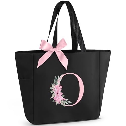 Vavabox Handtasche Damen A-Z Reißverschluss Schultertasche, Geschenke für Damen,Bräute und Brautjungfern, Arbeit,Reisen,Einkaufen,Schule (O, Schwarz) von Vavabox
