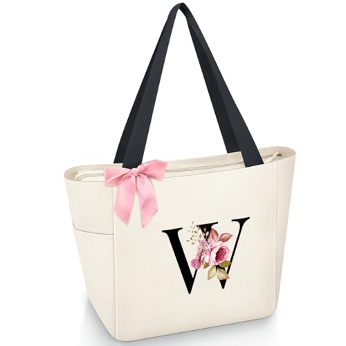 Vavabox Handtasche Damen A-Z Reißverschluss Schultertasche, Geschenke für Damen,Bräute und Brautjungfern, Arbeit,Reisen,Einkaufen,Schule (W, Beige) von Vavabox