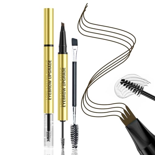 Vawolecy Microblading Augenbrauenstift mit Augenbrauenformgel - Verbesserte 2-in-1 Augenbrauenstifte für Frauen mit 4 Gabelspitzen und Spoolie-Bürste für haarähnliche natürliche Brauen von Vawolecy