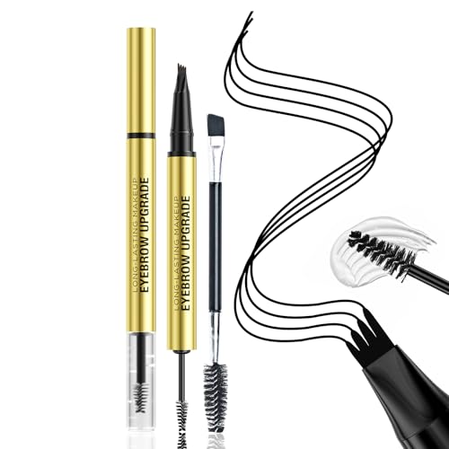 Vawolecy Microblading Augenbrauenstift mit Augenbrauenformgel - Verbesserte 2-in-1 Augenbrauenstifte für Frauen mit 4 Gabelspitzen und Spoolie-Bürste für haarähnliche natürliche Brauen von Vawolecy