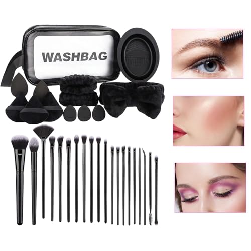 Vbnuyhim Make-up-Pinsel-Set mit Etui – Make-up-Pinsel-Set – Set mit Organizer-Tasche mit Haargummi und Puderquaste, weiche Pinsel, multifunktionales Set für Anfänger von Vbnuyhim
