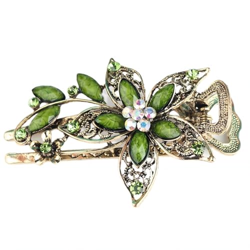 Damen Haarspangen Vintage Strass Blumen Haarklammer Elegantes Haarschmuck Grün von Vbxvsa