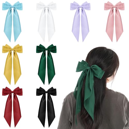 Vbxvsa 8 Stück Schleife Haarschleifen Große Satinschleife Haarspange Schlichte Hair Bow Haarclip Haarklammer mit Langem Schwanz und Französischem Band Frauen Kawaii Kopfschmuck Zubehör von Vbxvsa