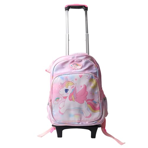 Vcedas Kinder-Trolley-Rucksack, Wasserdicht, Reflektierend, Arbeitssparend, 2 Rollen, Rollende Kinder-Schultasche für Reisen, Rosa von Vcedas