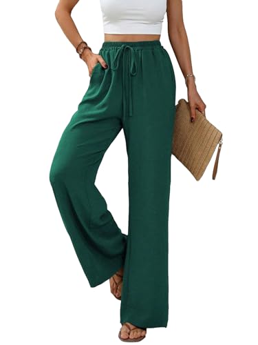 Vcindai Damen Hosen Lang Sommerhose Leichte Hohe Taille Weites Bein Freizeithose von Vcindai