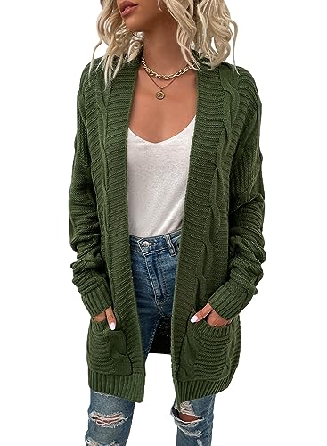 Vcindai Damen Lang Strickjacke Langarm Grobstrickjacke Herbst Winter Strickmantel von Vcindai