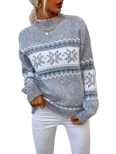 Vcindai Damen Langarm Pullover Winter Strickpullover Streifen Schneeflocken Sweatshirt Weihnachtspullover von Vcindai