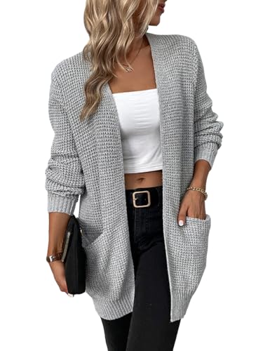 Vcindai Damen Langarm Strickjacke Lang Grobstrick Cardigan Strickmantel mit Taschen von Vcindai