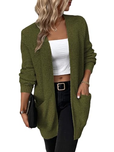 Vcindai Damen Langarm Strickjacke Lang Grobstrick Cardigan Strickmantel mit Taschen von Vcindai