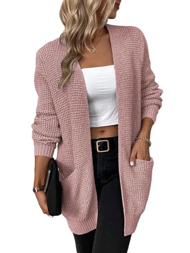 Vcindai Damen Langarm Strickjacke Lang Grobstrick Cardigan Strickmantel mit Taschen von Vcindai