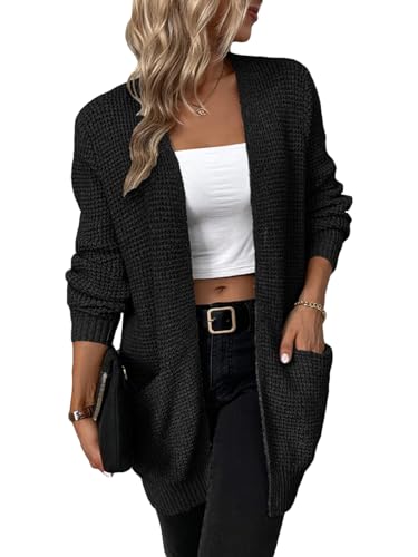 Vcindai Damen Langarm Strickjacke Lang Grobstrick Cardigan Strickmantel mit Taschen von Vcindai