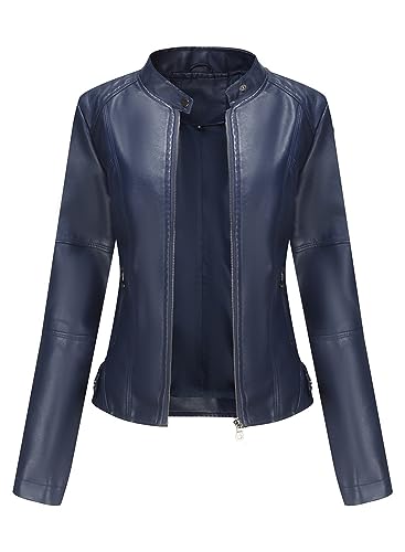 Vcindai Damen Lederjacke Kurz Bikerjacke Lackleder Jacke Reißverschluss Übergangsjacke von Vcindai