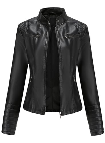 Vcindai Damen Lederjacke Kurz Bikerjacke Reißverschluss Übergangsjacke Lackleder Jacke von Vcindai