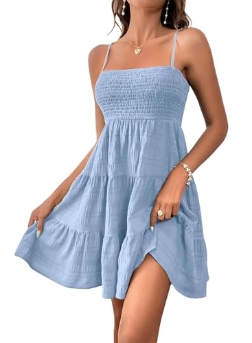 Vcindai Damen Sommer Kleider Ärmellos Sommerkleid Spaghettiträger Schulterfrei Kleid von Vcindai