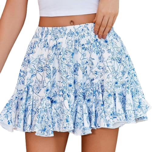 Vcindai Damen Sommer Rock Kurz Sommerrock Blumen Faltenrock Sicherheitsrock von Vcindai