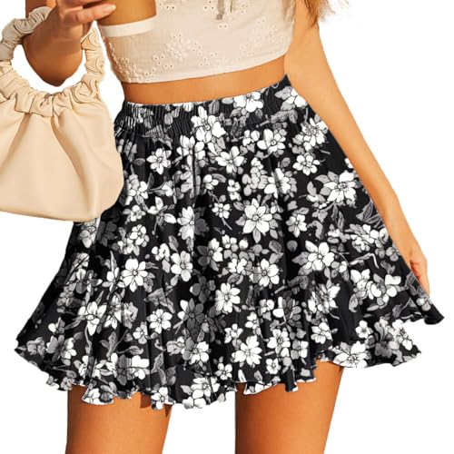 Vcindai Damen Sommer Rock Kurz Sommerrock Blumen Faltenrock Sicherheitsrock von Vcindai