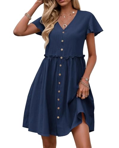 Vcindai Damen Sommerkleid A-Linie Kleid V-Ausschnitt Sommer Kleider von Vcindai