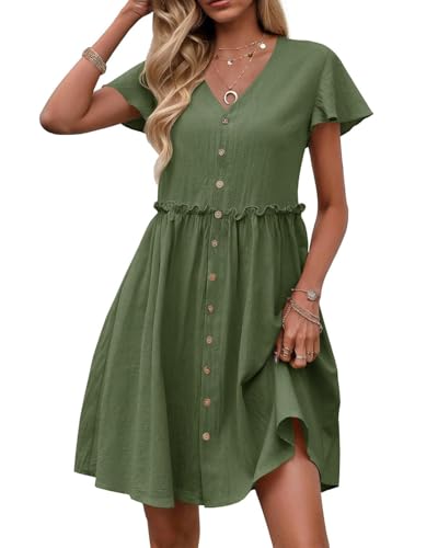 Vcindai Damen Sommerkleid A-Linie Kleid V-Ausschnitt Sommer Kleider von Vcindai