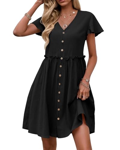 Vcindai Damen Sommerkleid A-Linie Kleid V-Ausschnitt Sommer Kleider von Vcindai