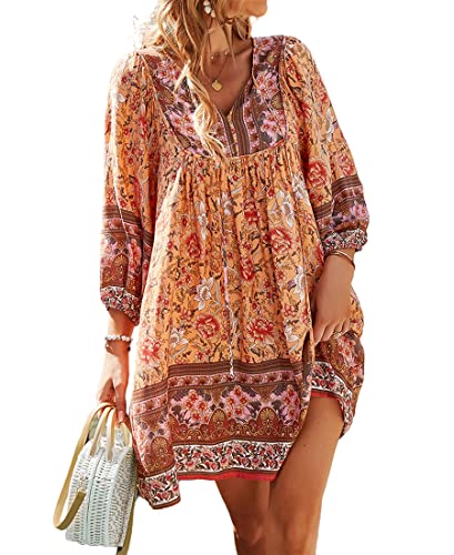 Vcindai Damen Sommerkleid Kurz Boho Blumenkleid Sommer Kleid A-Linie Kleider von Vcindai