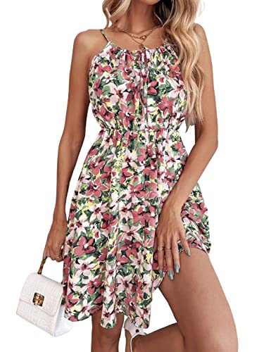 Vcindai Damen Sommerkleid Schulterfrei Kleid Sommer Blumenkleid Ärmelloses Kleider (Rosa, M) von Vcindai