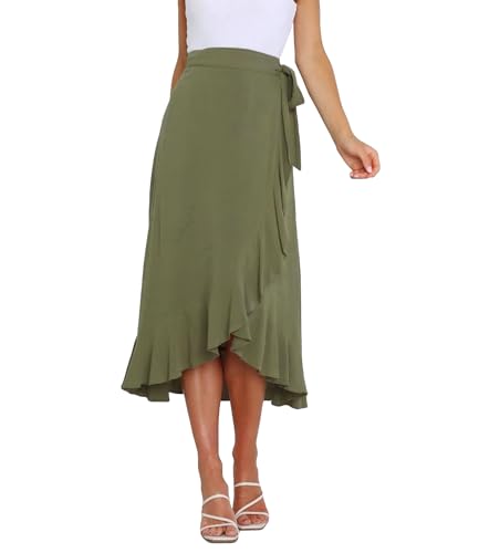 Vcindai Damen Sommerrock Lang Rock Sommer Midirock Hoher Taille Rüschensaum Röcke von Vcindai