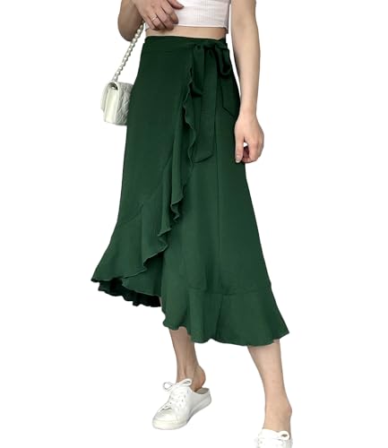 Vcindai Damen Sommerrock Lang Rock Sommer Midirock Hoher Taille Rüschensaum Röcke von Vcindai