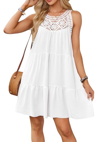 Vcindai Damen Strandkleid Sommer Kurz Strandkleid Ärmellos Sommerkleid Bikini Cover Up Kleid (Weiß, S) von Vcindai