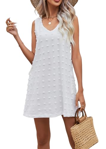 Vcindai Damen Strandkleider Kurze Sommerkleid A-Linie Kleid Sommer Ärmellos Strandkleider von Vcindai